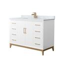 48 Single Bathroom Vanity White Carrara Marble Sink Satin Bronze Trim Thumbnail - 1