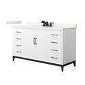 White Bathroom Vanity with Quartz Countertop and Matte Black Trim Thumbnail - 1