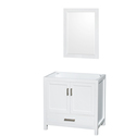 Wyndham Collection Sheffield 36 Inch Single Bathroom Vanity in White, No Countertop, No Sink, and 24 Inch Mirror Thumbnail - 1