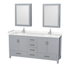 72 Inch Double Bathroom Vanity Gray Carrara Marble Countertop Sinks Thumbnail - 1