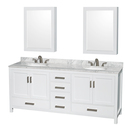 Wyndham Collection Sheffield 80 Inch Double Bathroom Vanity in White, White Carrara Marble Countertop, Undermount Oval Sinks, and Medicine Cabinets Thumbnail - 1