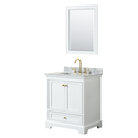 White Single Bathroom Vanity with Gold Trim and Marble Countertop Thumbnail - 1