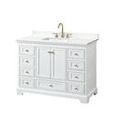 48 White Bathroom Vanity with Gold Trim & Quartz Countertop Thumbnail - 1