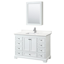 White Single Bathroom Vanity with Quartz Countertop & Medicine Cabinet 48 Thumbnail - 1