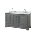Dark Gray Double Bathroom Vanity with White Carrara Marble Countertop Thumbnail - 1