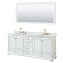 White Double Bathroom Vanity with Oval Sinks & Gold Trim Thumbnail - 1