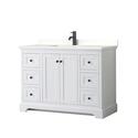 48 White Bathroom Vanity with Quartz Countertop and Matte Black Trim Thumbnail - 1