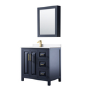 Wyndham Collection Daria 36 Inch Single Bathroom Vanity in Dark Blue, White Cultured Marble Countertop, Undermount Square Sink, Brushed Gold Trim, Medicine Cabinet Thumbnail - 1