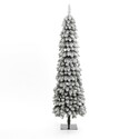 LuxenHome 6Ft Pre-Lit Flocked Pencil Artificial Christmas Tree Thumbnail - 1