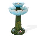 Luxen Home Solar Blue Flower Birdbath Fountain with Lights - Outdoor Garden Decor Thumbnail - 1