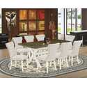 Farmhouse 7-Piece Dining Set - Linen Fabric & Distressed Jacobean Table Thumbnail - 1