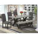 6-Piece Dining Set - Table, Chairs & Bench - Dark Gray Fabric Thumbnail - 1