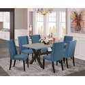 East West Furniture X696FL121-7 7 Piece Modern Dining Table Set Consist of a Rectangle Dining Room Table with X-Legs and 6 Blue Linen Fabric Upholstered Chairs, 36x60 Inch, Multi-Color Thumbnail - 1