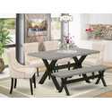 6-Piece Kitchen Dining Set - Linen Fabric Chairs & Bench Thumbnail - 1