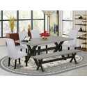 Modern Dining Table Set - 6 Chairs & Bench - Grey Linen Fabric Thumbnail - 1