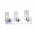 Three Light Chrome Wall Sconce Clear Glass Cylinder Shades - Bethel International Thumbnail - 1