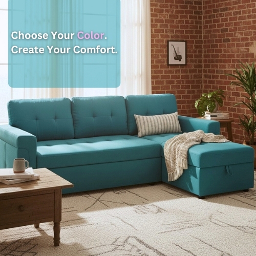 Laura Reversible Sleeper Sectional Sofa Couch with Storage Chaise