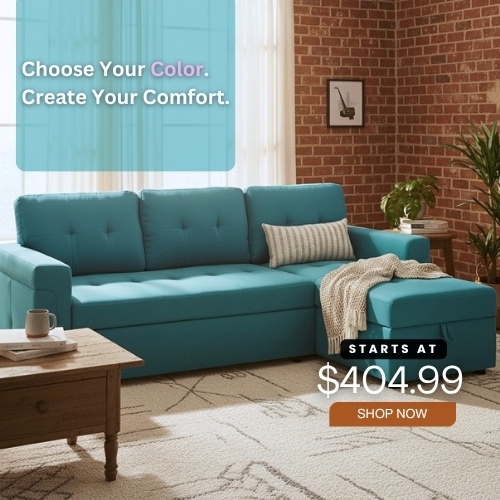 Laura Reversible Sleeper Sectional Sofa Couch with Storage Chaise